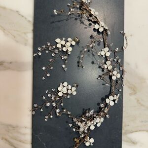 Delicate White Floral Crystal Vine Hairpiece and Earrings Set